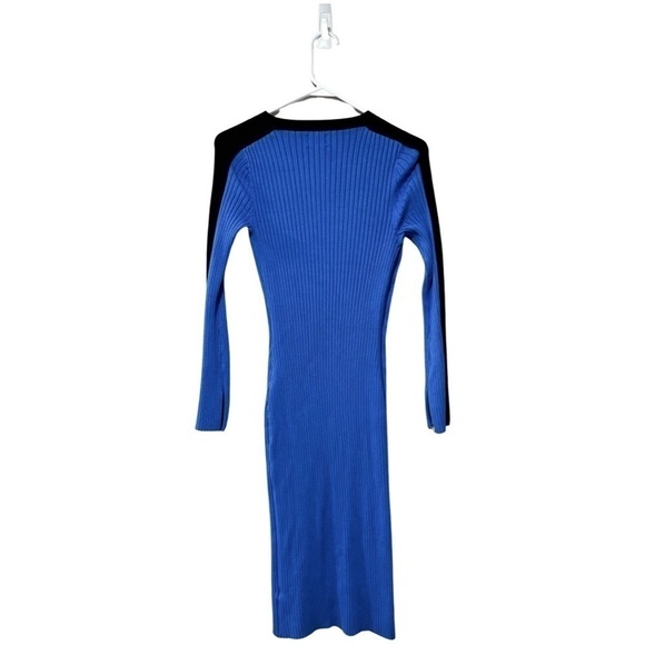 FUTURE COLLECTIVE Ribbed Sweater Long Sleeve Dress Cobalt Blue Black Sz XS - Picture 2 of 8
